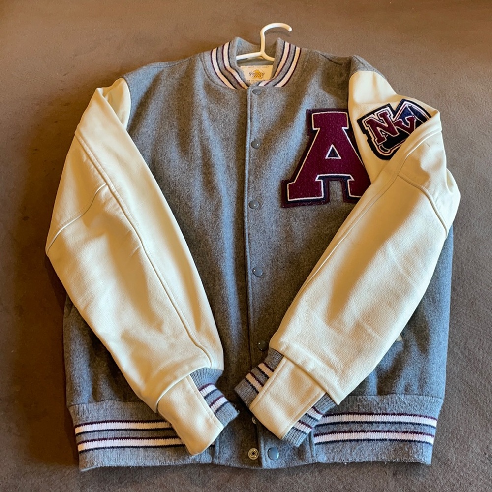 Baseball leather and wool jacket